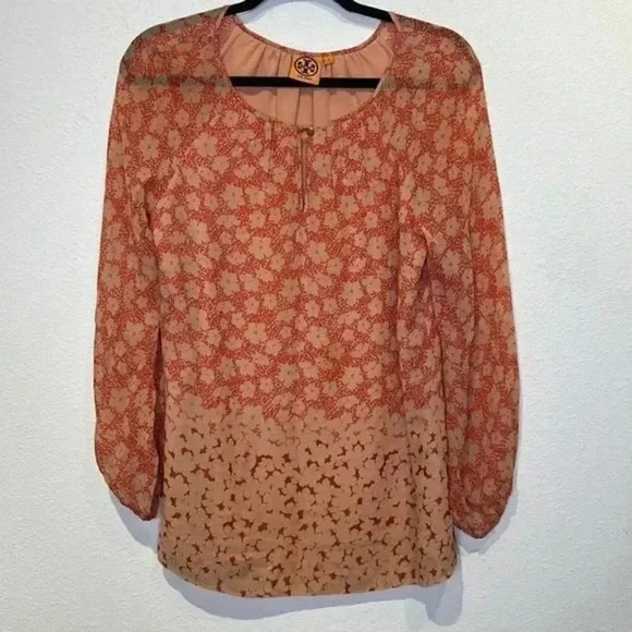 Tory Burch Size 6 Silk Floral Print Chiffon Blouse - Picture 3 of 6